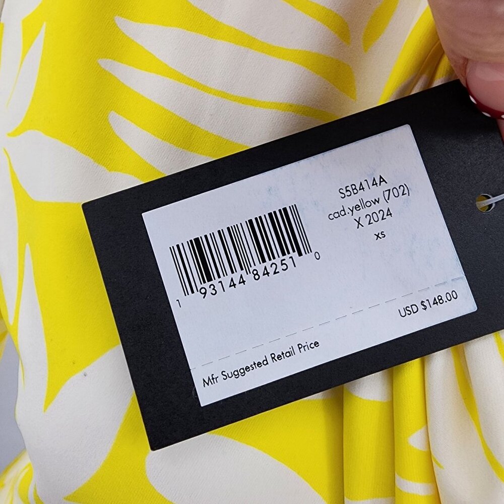 Kate Spade Size XS Yellow White Floral Long Sleeve One Piece Swimsuit - Picture 5 of 9